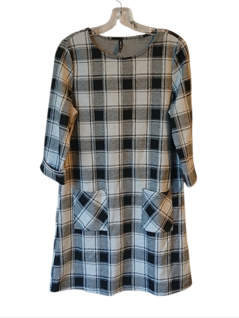 Massini Black And White Plaid Dress With Pockets Size Medium